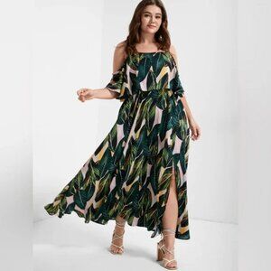 Bloomchic Cold Shoulder Tropical Maxi Dress
